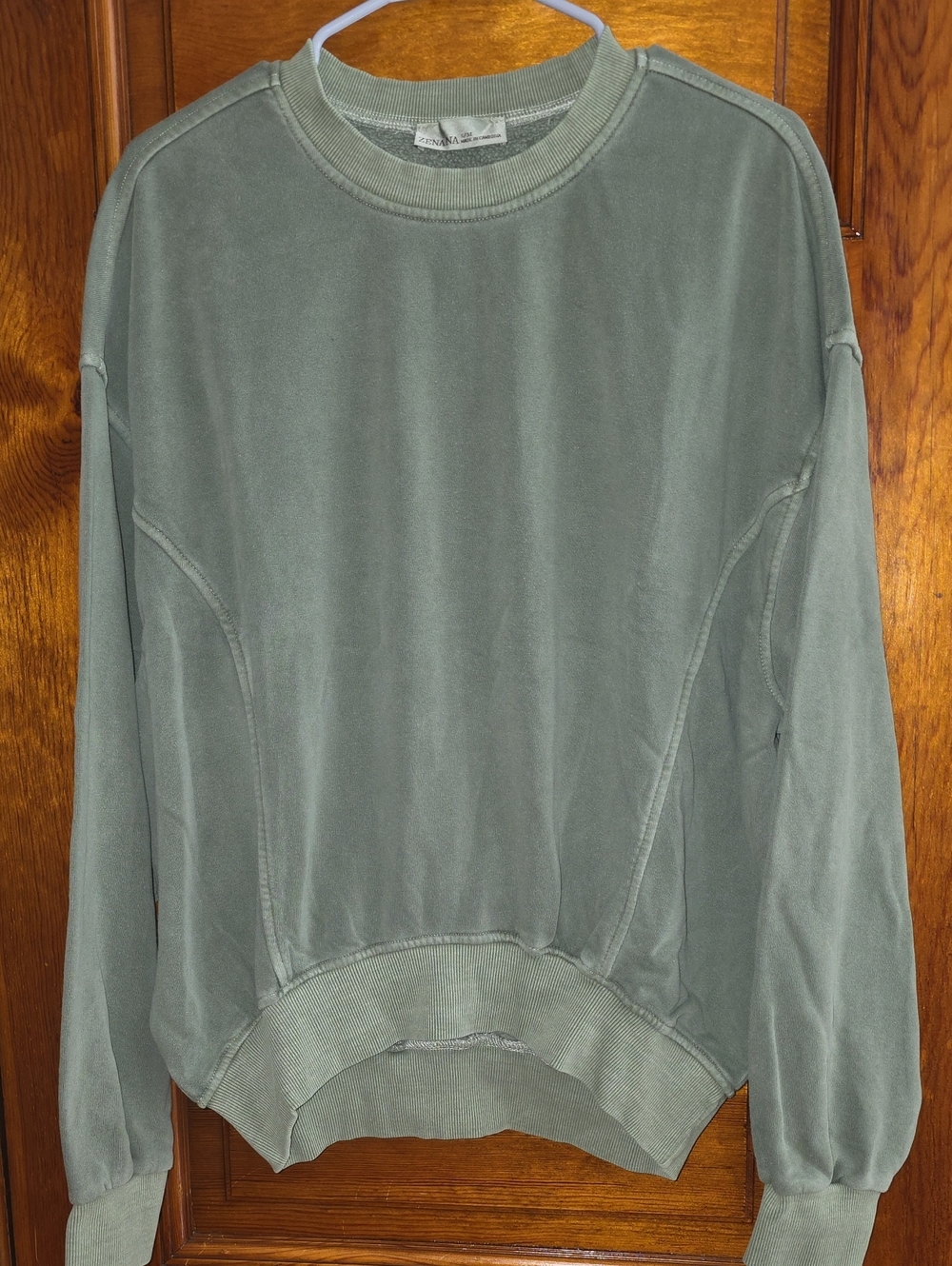 Zenana Fleece Olive Green Oversized Crewneck Sweatshirt